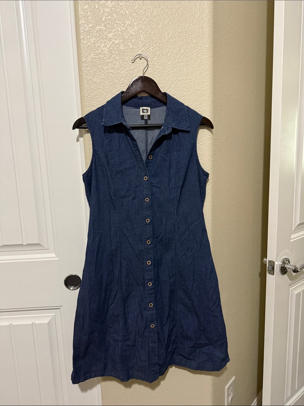Anne Klein Sleeveless Chambray Shirt Dress with Pockets! - Dark Blue